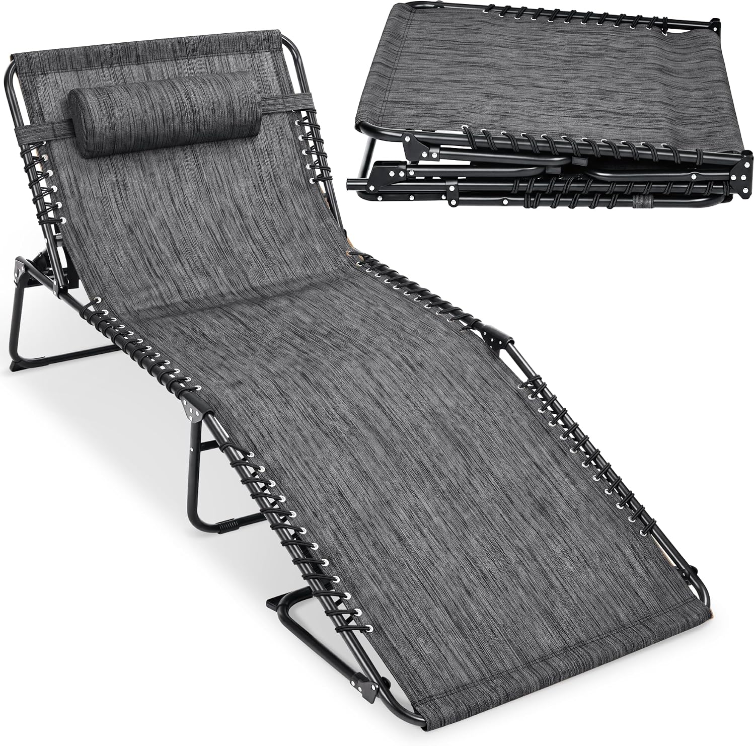Best Choice Products Extra Wide Patio Chaise Lounge Chair, Portable Outdoor Folding Recliner for Lawn, w/ 8 Positions, Handles, 440lb Capacity - Gray