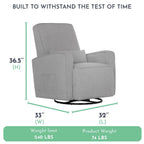 Evolur Holland Upholstered Plush Seating Glider Swivel, Glider Chair for Nursery in Light Grey, Modern Nursery Glider, Tool-Free Assembly, Easy to Clean, Environmentally Conscious Glider