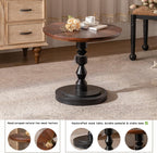 Round Side Table, Solid Cedar Wood Top with Pedestal Base, 24" Rustic Farmhouse End Table, Natural Brown and Black, for Living Room, Bedroom