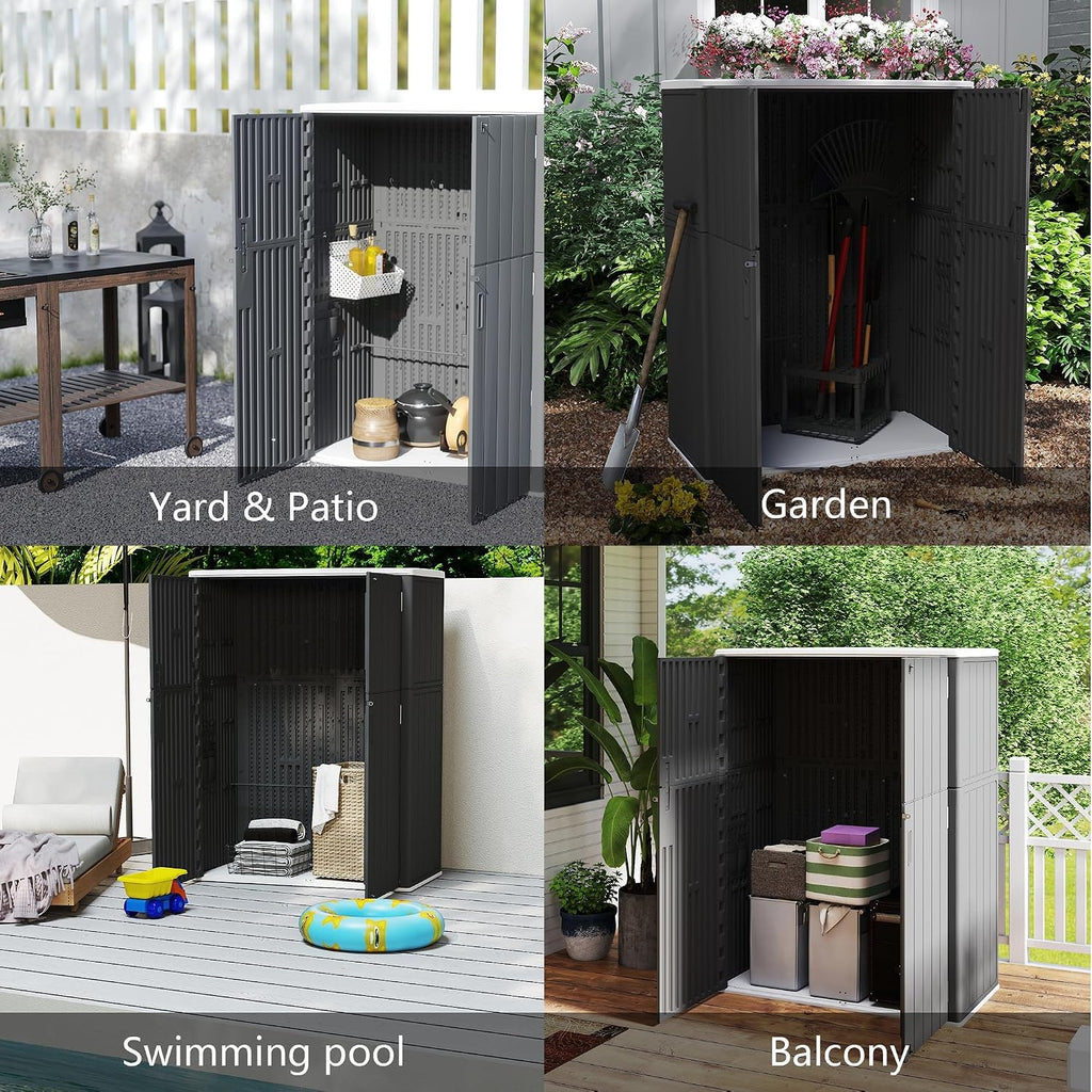 Multi-Function White Storage Tower, Sized 52x28x69 Inches - A Weatherproof Solution for Organizing Tall Tools and Equipment