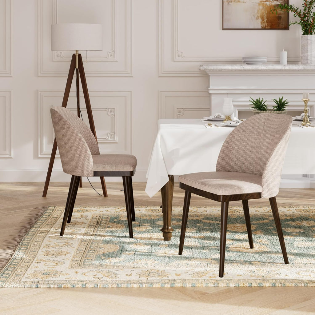 Upholstered Dining Chairs Set of 4 - Modern Dining Room Chairs, Mid-Back Restaurant Kitchen Chairs with Wooden Legs, Camel