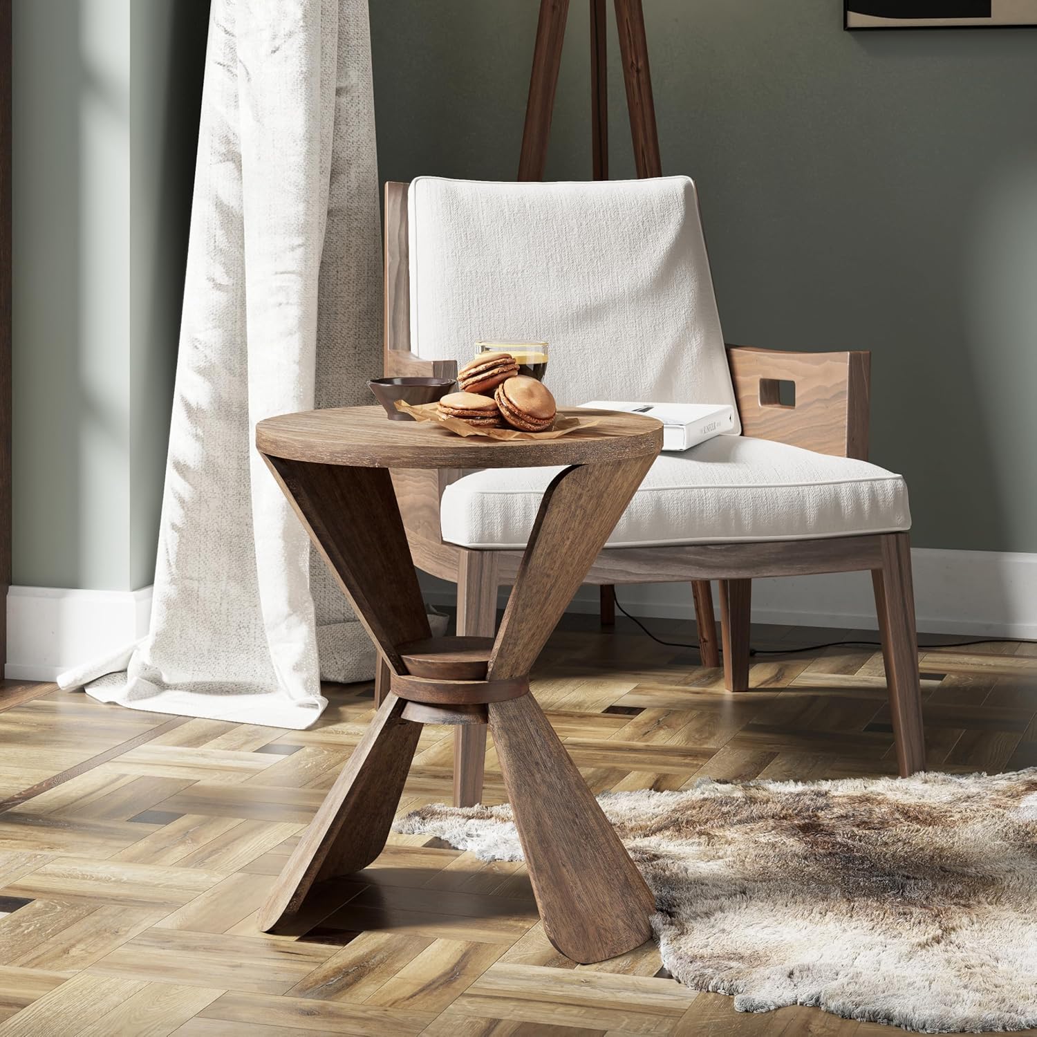 COZAYH Rustic Farmhouse End Table with Storage Shelf, French Country Small Side Table for Living Room Bedroom, Natural Wood Finish