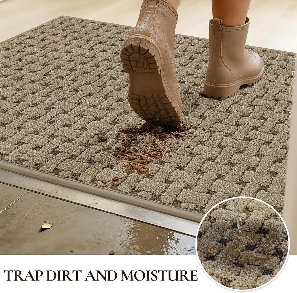 Door Mat Indoor Entrance 32x48, Non-Slip Washable Doormats Entry Way Mats, Dirt Resistant and Absorbent Welcome Mat, Easy Clean Low-Profile Doormat, Front Door, Inside Entrance, Beige