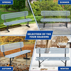 Heavy Duty Park Bench for Outside, Metal Park Bench with Back Portable Frame, Outdoor Steel Mesh Garden Bench with Backrest for Garden, Lawn, Patio, Porch, Park, Yard (Grey, 6FT/73INCH)