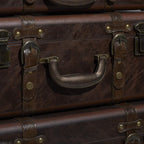Deco 79 Faux Leather Decorative Trunk Nesting Upholstered Decorative Large Boxes with Vintage Accents and Studs, Set of 3 Storage Trunks 18", 21", 23"W, Brown