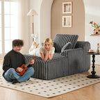 Mangodan 63" Oversized Chaise Lounge Chair Indoor, Boneless Couch Chair with 3 Pillows, Comfy Reading Chair with Wide Arms, No Assembly Required Corduroy Couch, Sleeper Sofa for Living Room, Gray