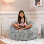 Jaxx Saxx 3 Foot Bean Bag Chair - Faux Fur, Silver