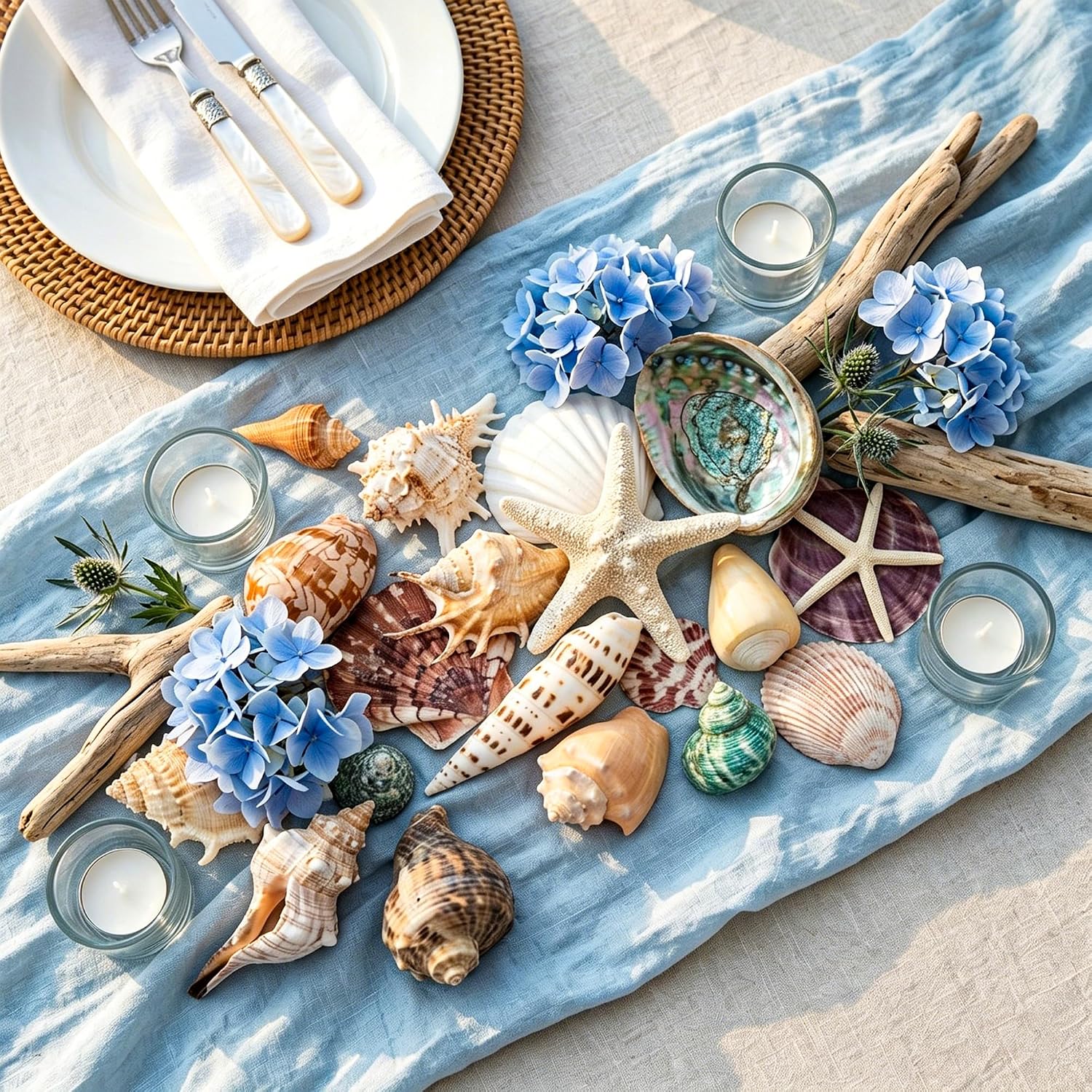 JQAQJU 23 Pcs Large Seashells Mixed Beach Sea Shells Starfish Conch, Various Size Natural Seashells for Decorating, Beach Themed Party, Table Scatters, DIY, Fish Tank, Vase Fillers, Home, Wedding