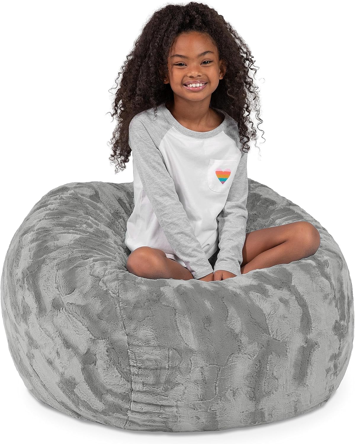 Jaxx Saxx 3 Foot Bean Bag Chair - Faux Fur, Silver