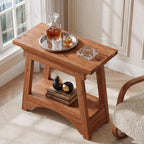End Table for Living Room, Solid Wood Side Table with Storage, Farmhouse Narrow Nightstand for Bedroom, Small Spaces, Rustic Brown