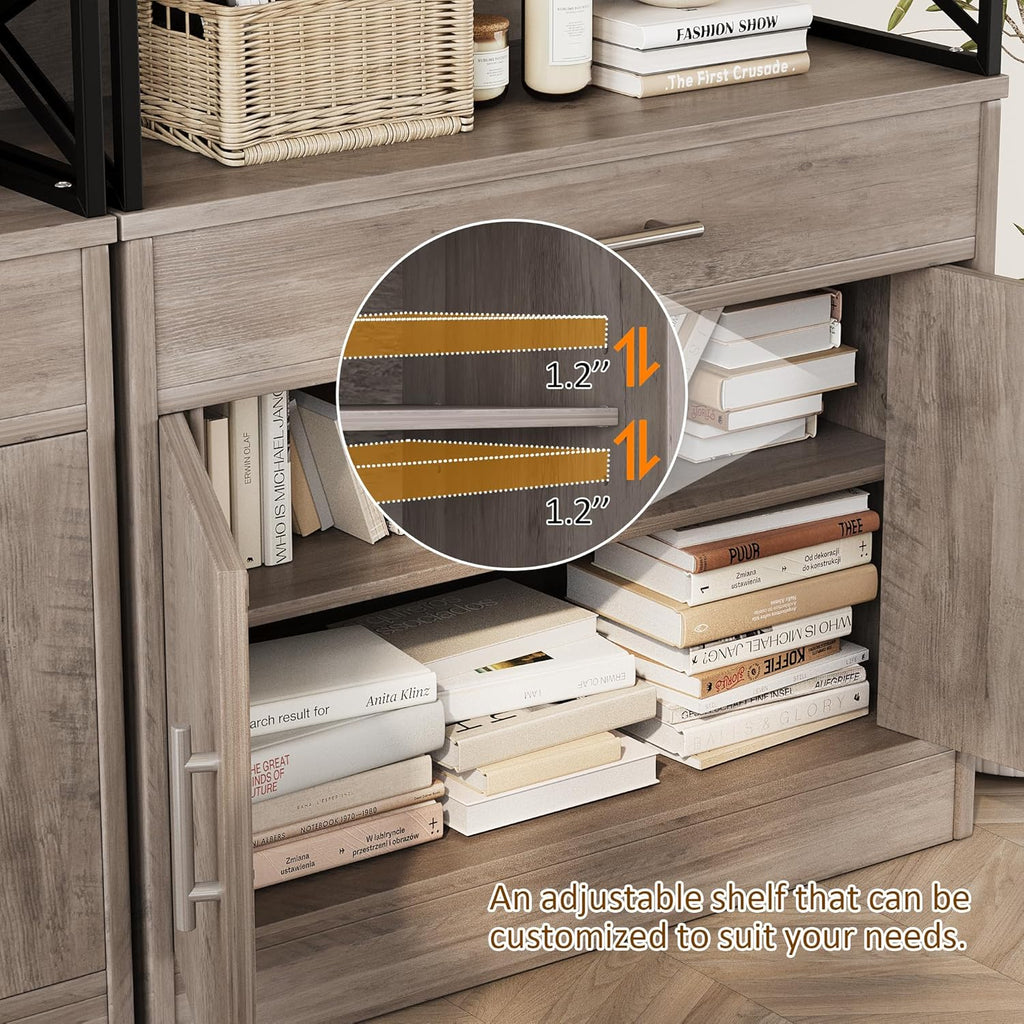 Vongrasig Farmhouse Coffee Bar Cabinet, Modern Sideboard Buffet Table with Adjustable Shelf, Storage Cabinet for Kitchen, Dining Room, Ash Grey