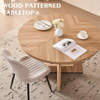 47" Round Dining Room Table Set for 4, [Fanned Base] [1.38" Thick Top] Wood Kitchen Table with 4 Boucle Dining Chairs