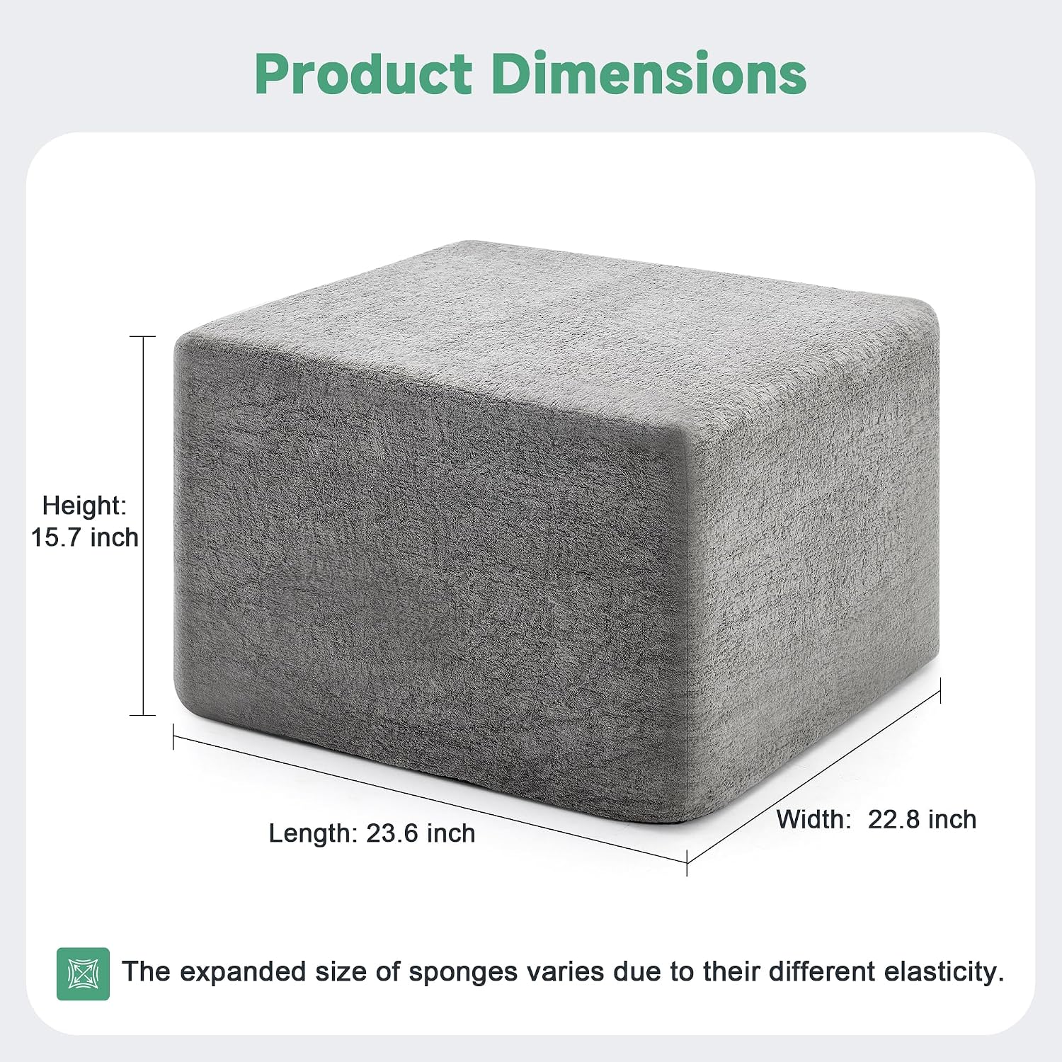 23.6'' Square Pouf Boneless Ottoman Foot Rest with High-Rebound Solid One-Piece Foam and Removable Washable Cover for Living Room, Gaming, Movie Watching - Grey