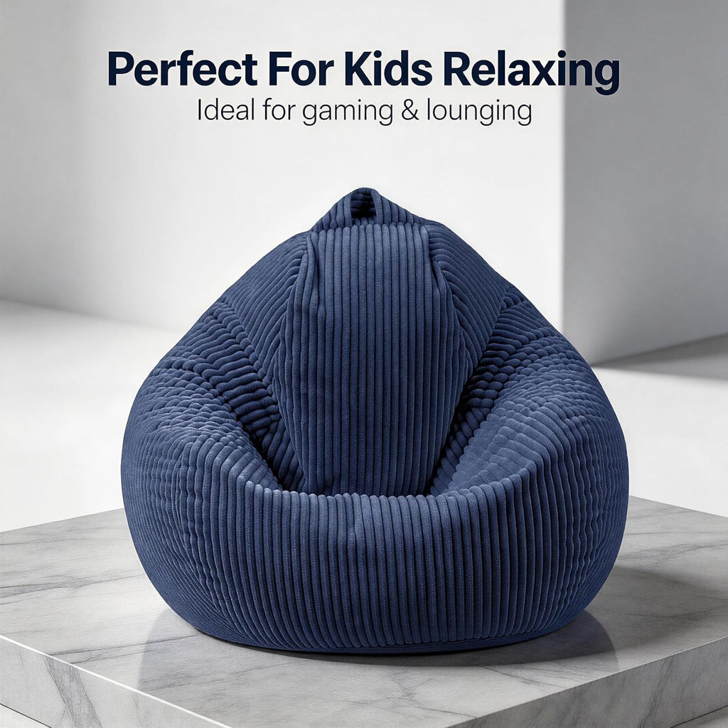 ENBAOHUI Bean Bag Chairs with Memory Foam Chairs for Kids Teens Toddler Faux Fur Sofa Chair with Handle Navy Blue