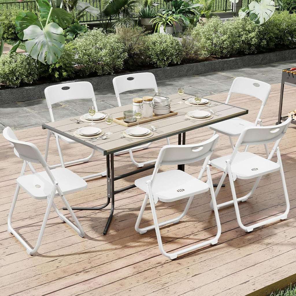 6 Pack White Plastic Folding Chairs, Lightweight Foldable Chair with 350lbs Capacity, Portable Seat with Sturdy Steel Frame for Indoor & Outdoor Use
