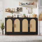 IDEALHOUSE 59" W Sideboard Buffet Cabinet- with 4 Rattan Doors, Large Storage Console Table & Modern Accent Coffee Bar Cabinet for Living Room, Kitchen, Hallway, Dining Room, Entryway, Black