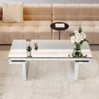 47 Inches Luxury Rectangular Mirror Coffee Table with Tempered Glass, Sofa Side Table, Easy 2 Step Assembly, Light Luxury Style, Reinforced Packaging