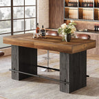 Tribesigns 62.2 Inch Bar Table, Industrial Counter Height Pub Dining Table, Rectangular Home Bar Units with Metal Footrest for Home Kitchen, Dining Room, Bistro, Brown and Dark Grey