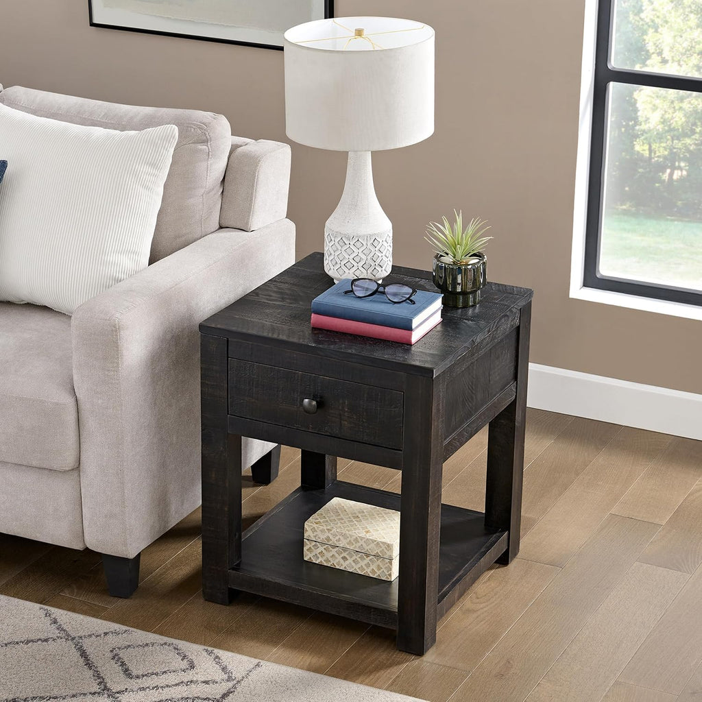 Alaterre Furniture Durham Bedroom Nightstand - 20in Small Side Table Set with Storage Drawer and Shelf - Solid Wood Modern Farmhouse Night Stands for Living Room or Bedroom (Dark Brown)