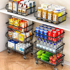 Gsiekare 3-Tier Rolling Pantry Organizer and Storage Cart with Wheels – Stackable Wire Snack Cart for Kitchen, Pantry Shelves and Storage Rack for Fruit, Vegetables, Onion, Potato (1 Pack)