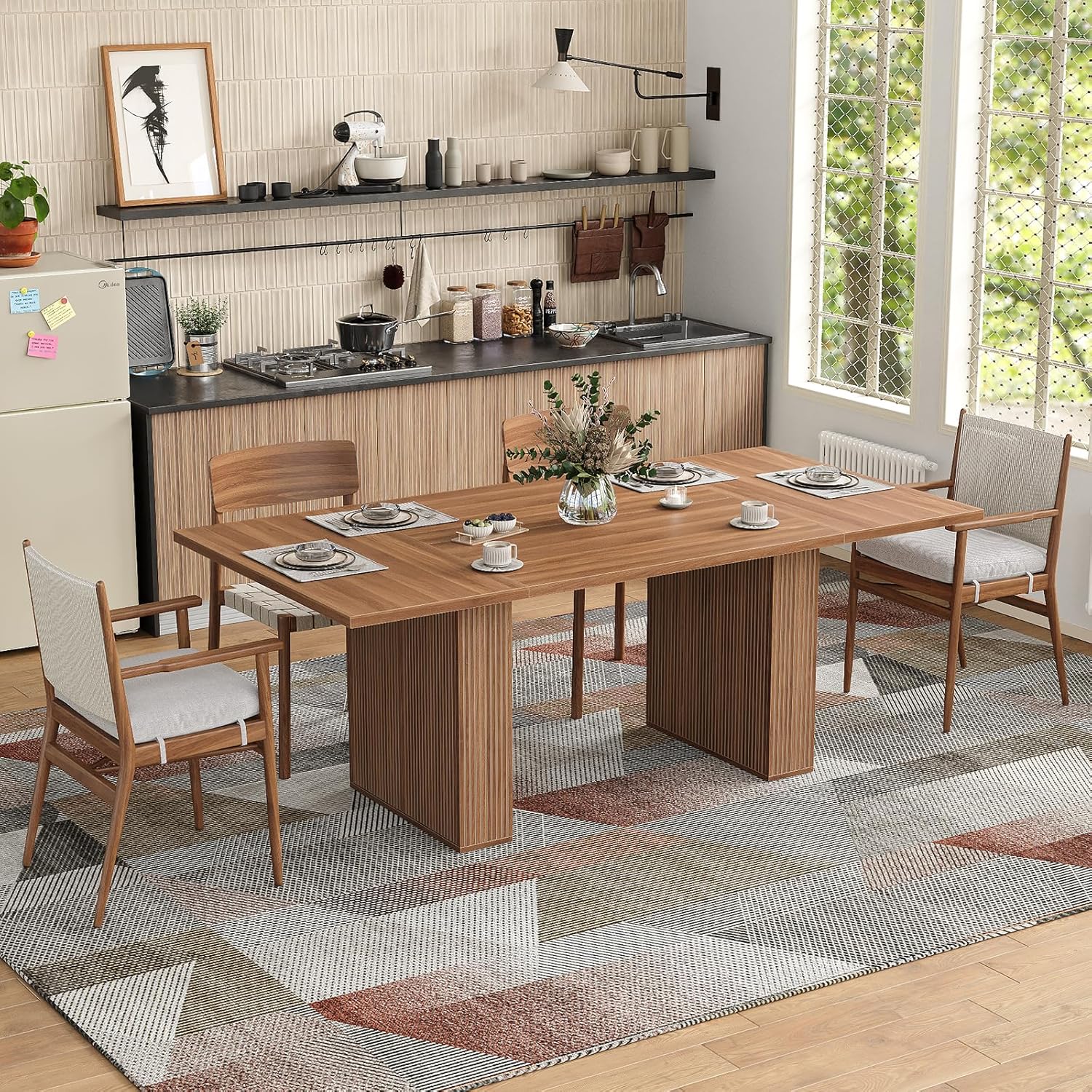 Yanosaku 78.7'' Dining Table for 4 6 8 10, Rectangular Kitchen Table with Storage, Farmhouse Dining Room Table for Kitchen, Dining Room, Living Room
