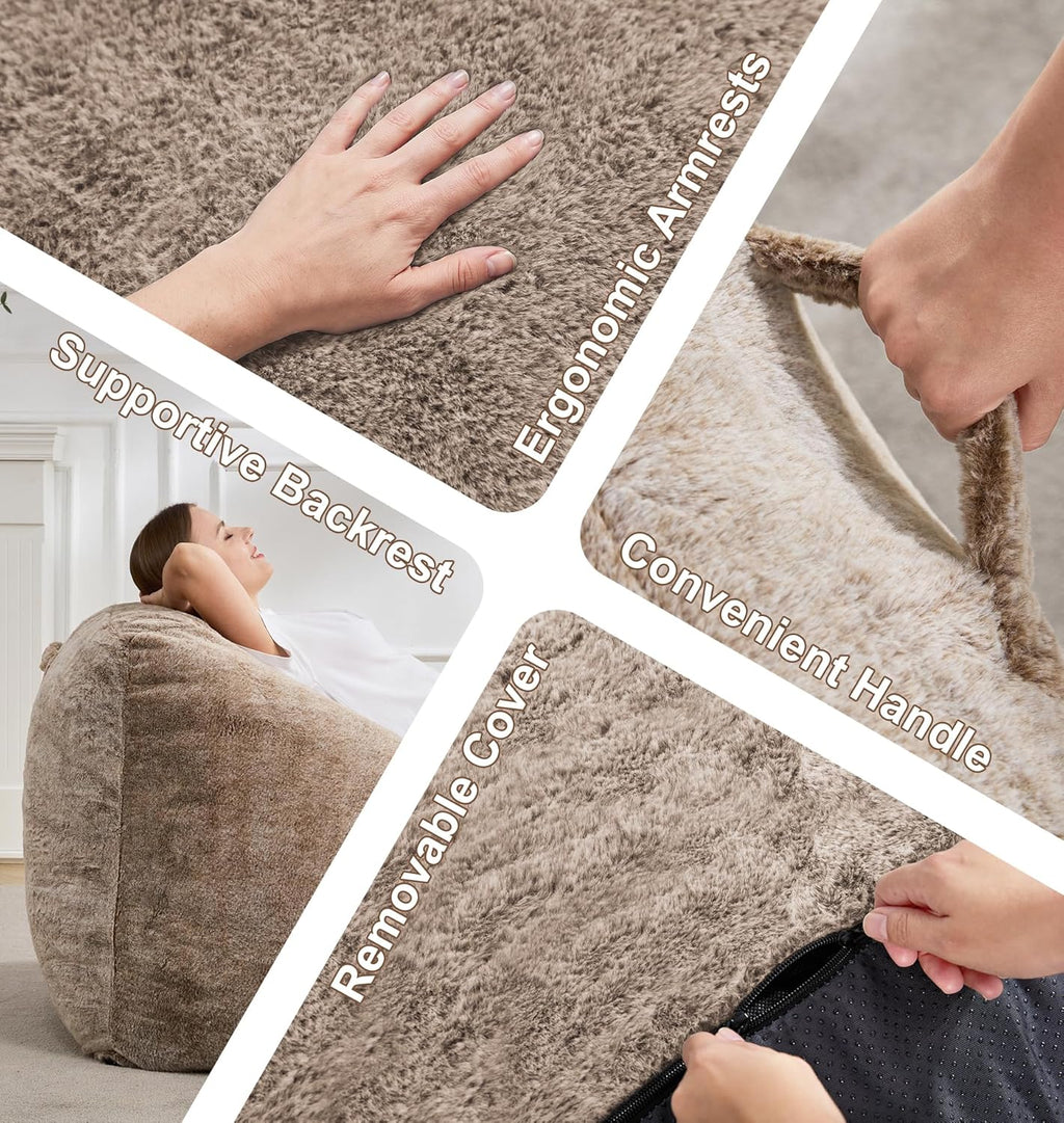 Hobestluk Giant Bean Bag Chair Memory Foam Filled Sofa Chair Bean Bag for Adults/Teens/Kids, Oversized Lazy Accent Comfy Stuffed BeanBag Sofa for Living Room Bedroom Dorm Reading(Brown)