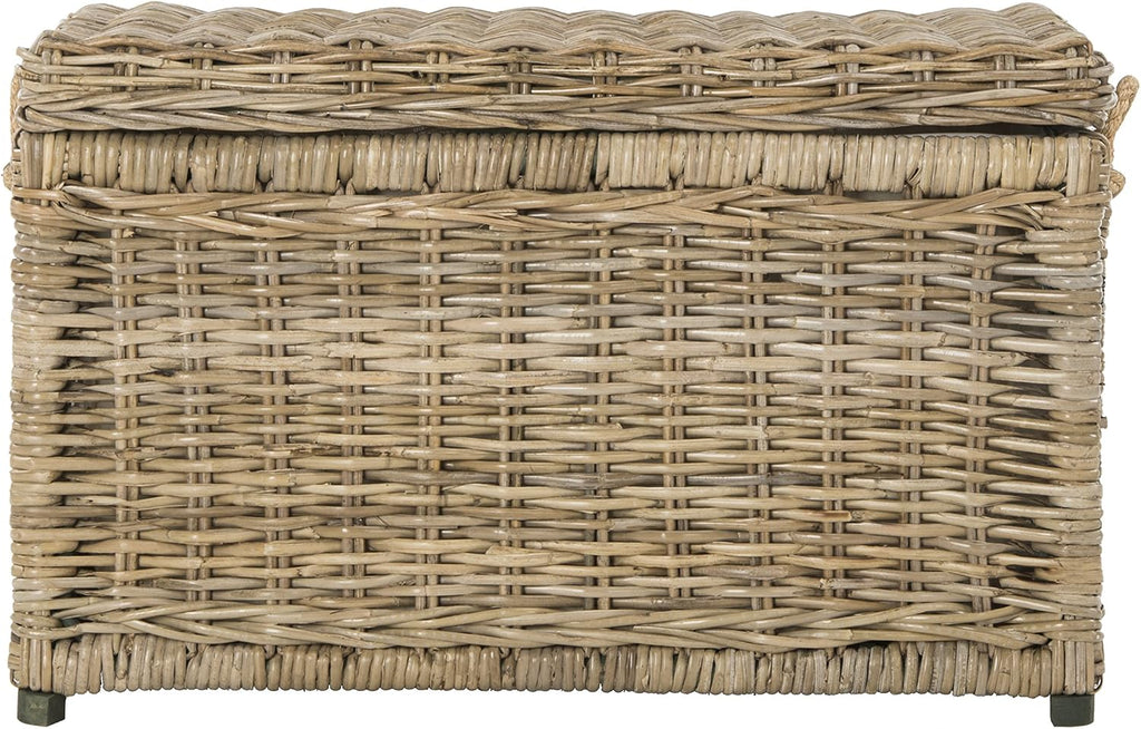 happimess Jacob 30.7" Collapsible Wicker Storage Trunk, Natural | Hand-Woven Rattan, Removable Lid and Liner, Coastal Style, Folds Flat, Entryway Toy Chest, Mango Wood, Iron Frame