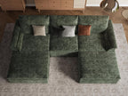 EASE MOOSE Oversized Cloud Sectional Boneless Couch for Living Room, Modern U-Shaped Modular Couch with Ottoman, Comfy Chenille Deep Seat Compressed Sofa, Green