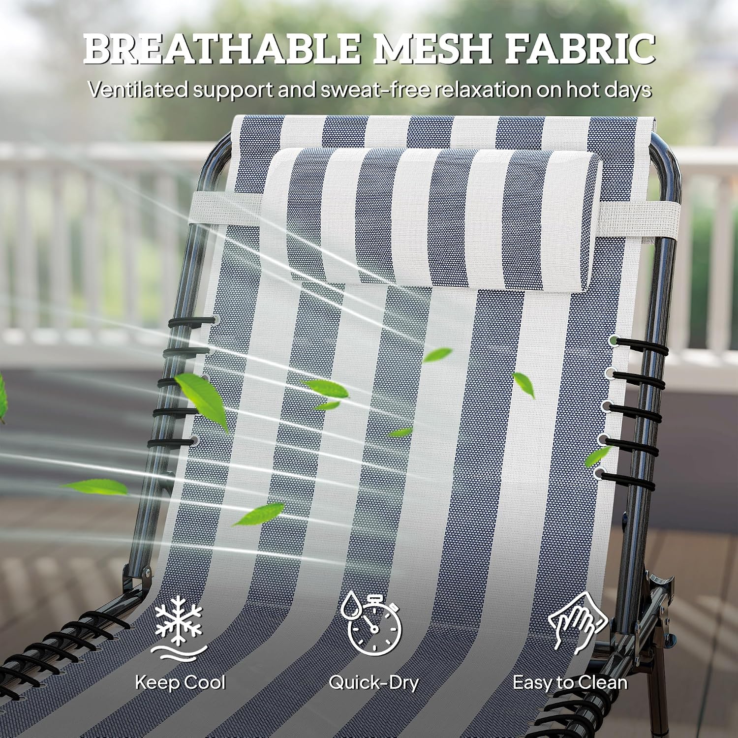 Outsunny Folding Chaise Lounge Chair Outdoor Set of 2 Mesh Seat Blue/White | Foldable, Sun Tanning Chair, Chaise Lounger, 4-Position Reclining Back, for Outside Patio Beach Poolside Backyard