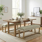 VKNOW 41" Upholstered Entryway Bench, End of Bed Bench with Cushion and Rubber Wood, Kitchen Dining Bench, Striped Bench for Dining Table, Bedroom, Living Room, Green