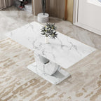 71" Faux Marble Dining Table, Modern Rectangular Kitchen Table with 0.4'' Thick Tabletop, Rounded Corners, Stable Pedestal Base, Easy to Clean for Dining Room (White-MWH, 71 inch)