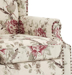 Pia Ricco High Back Floral Accent Chair - Retro Wingback Upholstered Armchair with Nailhead Trim, Solid Wood Legs, Fabric Living Room Bedroom Reading Chair (Flower Beige)