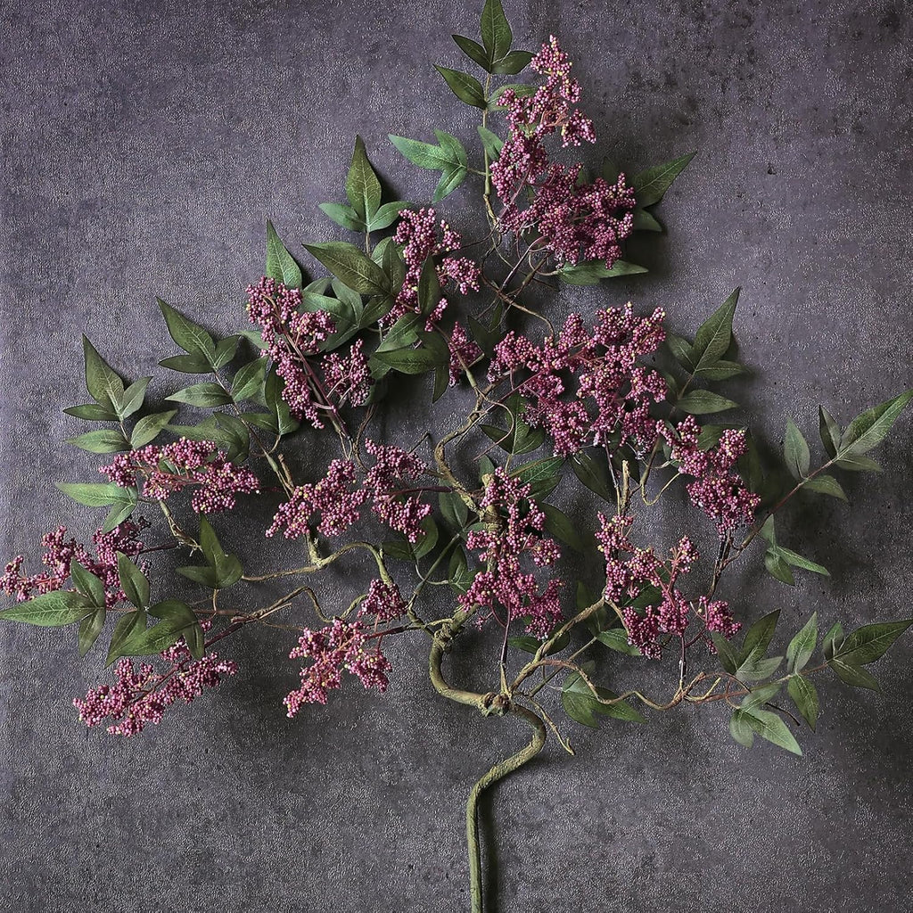 Juxdp 36" Artificial Nandina Berry Stem for Vase - 2 Pcs Realistic Faux Berry Spray, Fake Plant Branches with Stems for DIY Bouquet, Shower, Mantel, Home Decor (Dusty Plum)