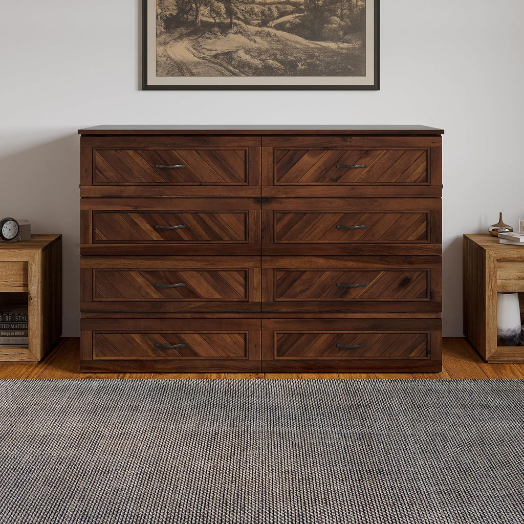 AFI, Alpine Queen Wood Murphy Bed Chest with 6" Mattress, Storage Drawer & Built-in USB Charger, Barnwood