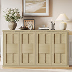 DynJest 60" Oak Buffet Cabinet Sideboard with Storage, Console Table | Large Capacity Credenza with 4 Fluted Doors & Shelves, Modern Farmhouse Buffet Cabinet for Home Office Kitchen Living Room