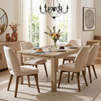 Dining Chairs Set of 4, Upholstered Kitchen Chairs with Unique Cutout High Back & Wood Legs, Comfortable Fabric Side Chair for Dining Room, Living Room, Beige