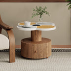 Christopher Knight Home Maven Four-Leaf Clover Side Table with Drawer, Modern Sofa End Table for Living Room, Wooden Accent Table with Pedestal Base, Natural+Yellow+White