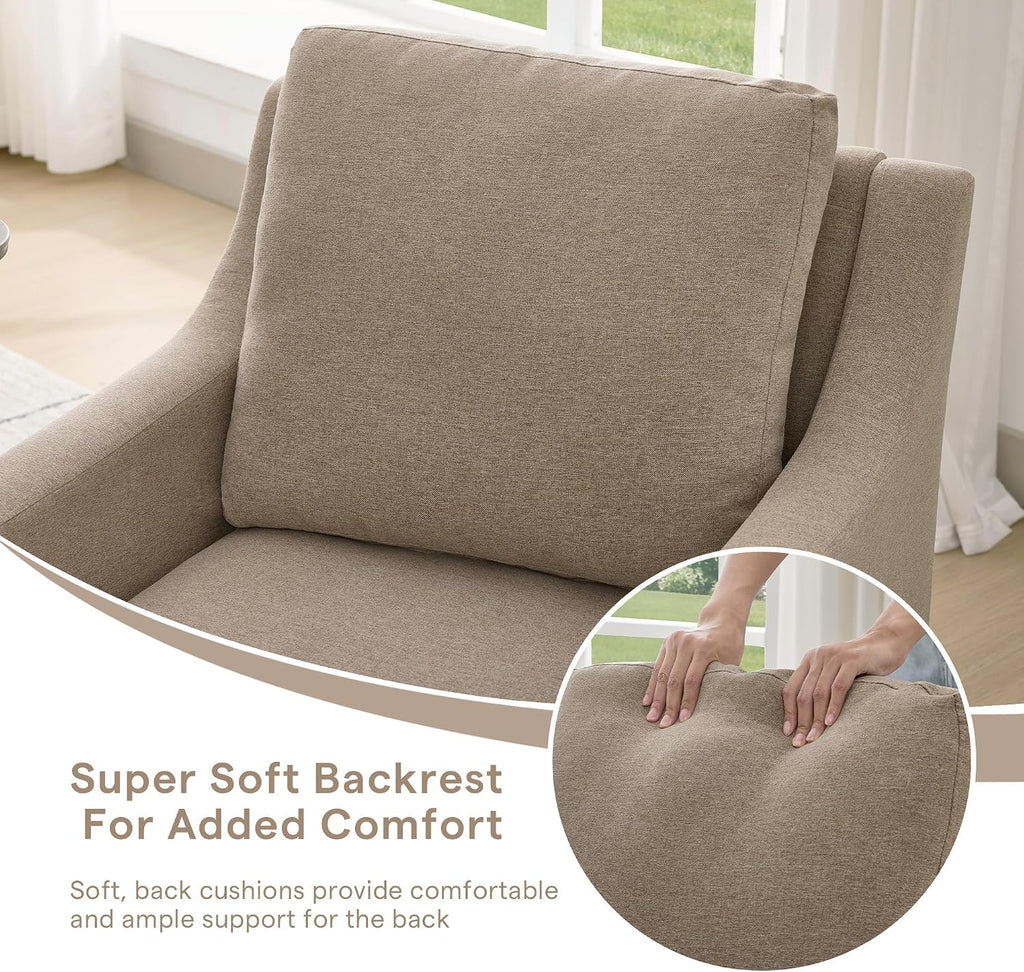 Rolled Dining Chair with Casters, Upholstered Modern Swivel Armchair with Wheels for Kitchen (1, Fabric Camel)