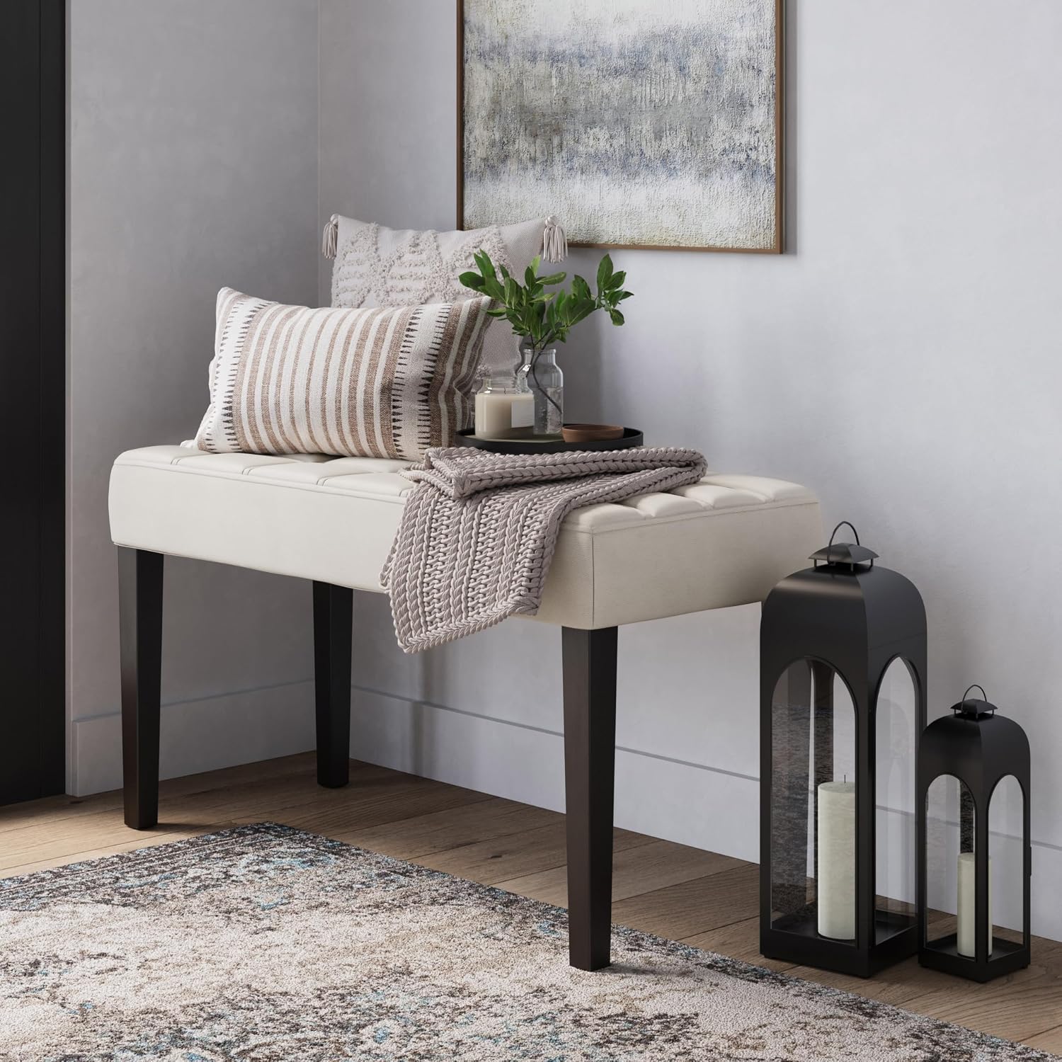 CorLiving California 24 Panel Bench in White Leatherette, White