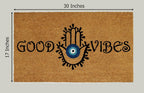 Croft&Cane Welcome Doormat – Non Slip Coco Coir Door Mat - Good Vibes Evil Eye Dirt Trapping Entryway Mat - Low Profile Indoor Outdoor Front Door Mat for Patio, Porch & High Traffic Areas - 17 x 30