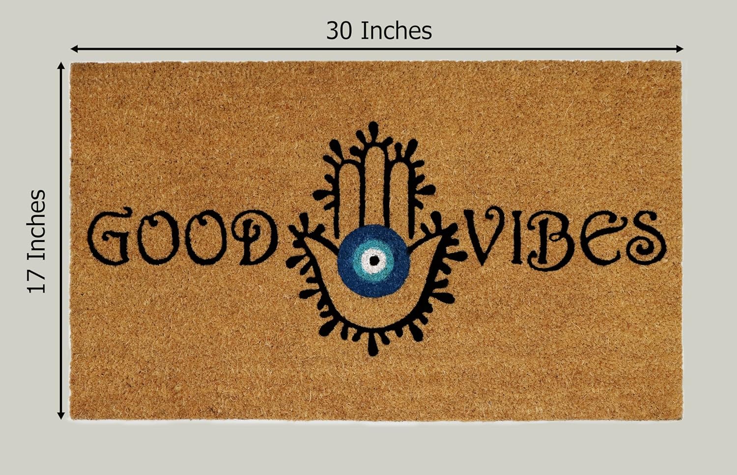 Croft&Cane Welcome Doormat – Non Slip Coco Coir Door Mat - Good Vibes Evil Eye Dirt Trapping Entryway Mat - Low Profile Indoor Outdoor Front Door Mat for Patio, Porch & High Traffic Areas - 17 x 30
