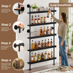 Industrial Wine Rack Wall Mounted, Industrial Pipe Bar Shelf for Wine Display, 5-Tier Rustic Hanging Organizer for Wine Bottle Storage in Kitchen, Bar, Pub, Cellar(Black, 36 Inch)