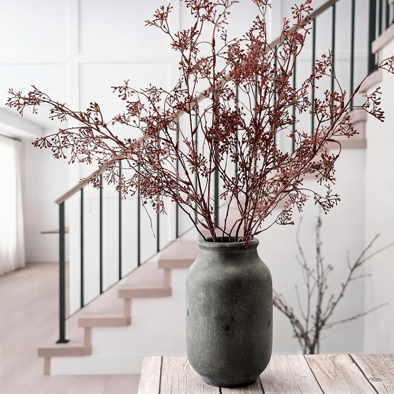 SIDUCAL Rustic Farmhouse Flower Vase | 9.5 Inch Large Ceramic Vase | Pampas Grass | Modern Farmhouse Decor for Home Decor, Table, Living Room Decoration, Shelf Decor, Mantel, Black