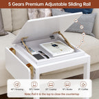 OtterOasis C Shaped End Table, Rolling Side Table with 4-Way Convertible Desktop, Wooden C Table with Multi-Functional Folding Tray & Small Chair, Side Table for Couch, Living Room, Bedroom, White