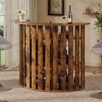 Drinks Bar Table with Fridge Space,4-Tier Home Bar Cabinet with Storage & Glass Holder,Power Outlet, Arc-Shaped Modern Liquor Cabinet for Home, Wooden Bar Station for Living Room, Kitchen, Basement