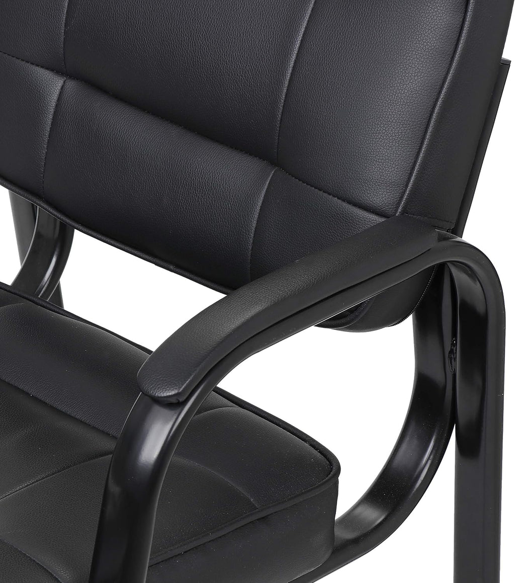 SUPER DEAL Office Guest Chair Bonded Leather Executive Side Chair Reception Chair with Solid Metal Frame Home Office Furniture, Set of 4, Black