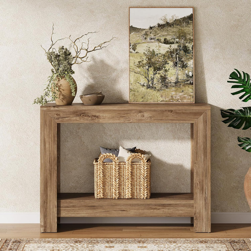 Tribesigns 41.3" Farmhouse Console Table, Behind Couch Sofa Table with Open Storage Shelves for Living Room (Natural)