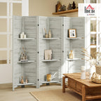HOMCOM Room Divider, 6 Panel 67" Tall Wood Privacy Screen with 3 Display Shelves, and Folding Storage for Bedroom or Home Office, Distressed White