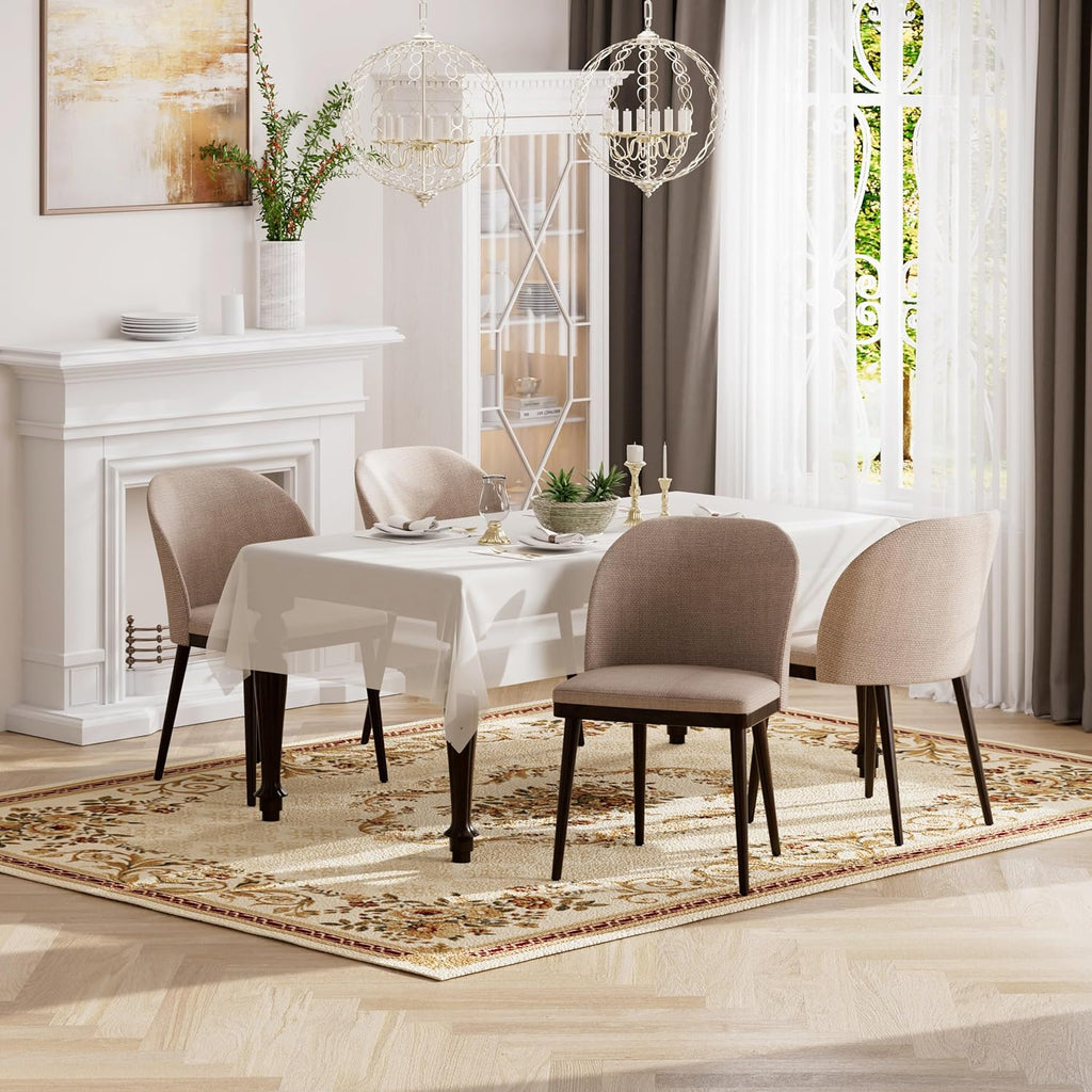 Upholstered Dining Chairs Set of 4 - Modern Dining Room Chairs, Mid-Back Restaurant Kitchen Chairs with Wooden Legs, Camel