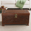 NOVICA Artisan Handmade Cedar and Leather Chest Brown Woodleather Peru Furniture Trunks Colonial 'Colonial Days'